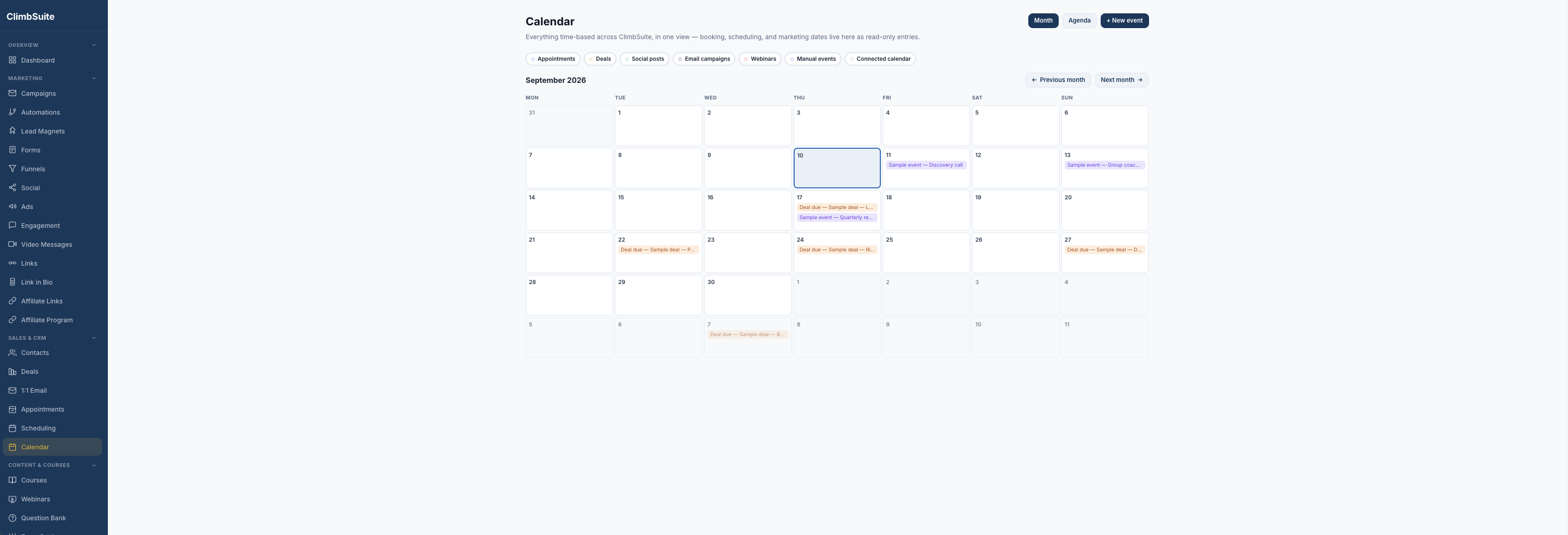 ClimbSuite Calendar & booking screenshot