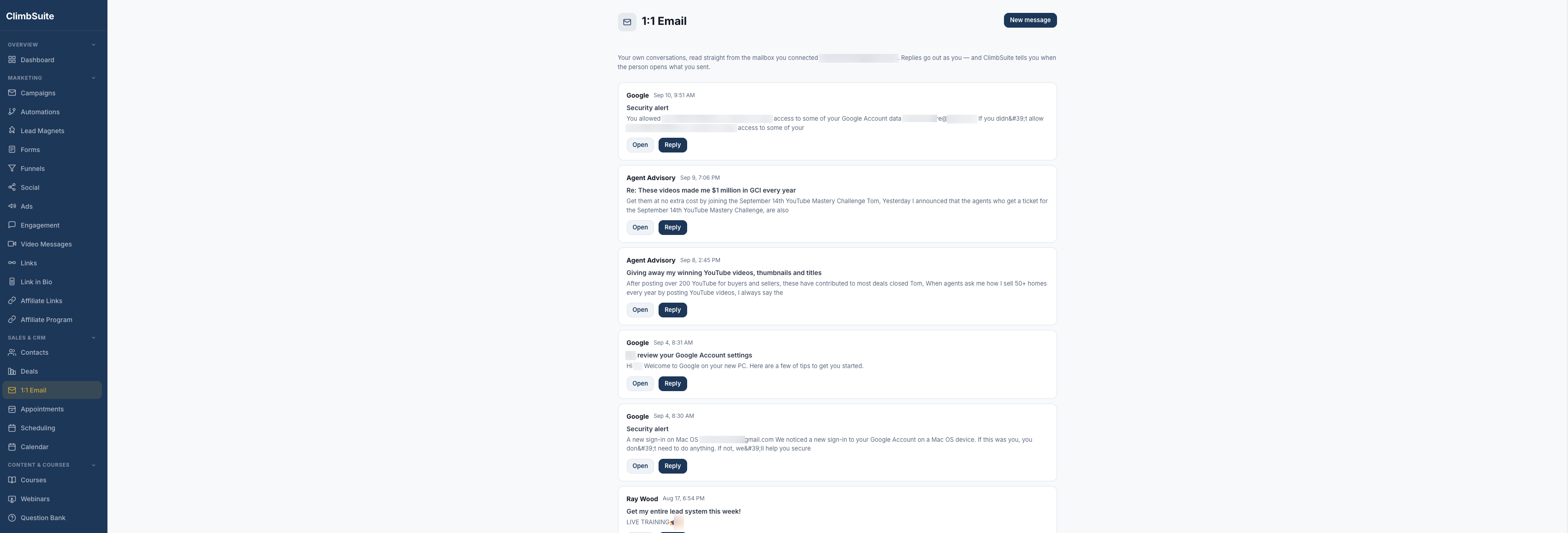 ClimbSuite Email & inbox screenshot